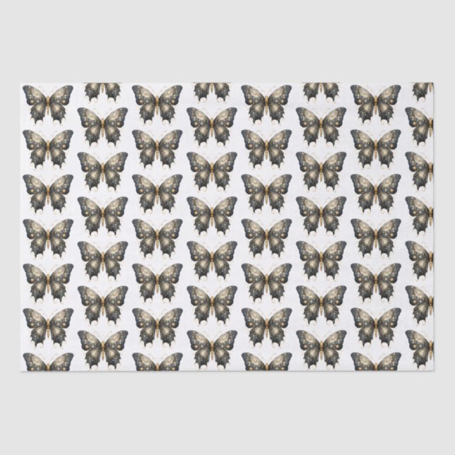Papel De Seda Halloween del patrón blanco de la mariposa negra y (Anverso)