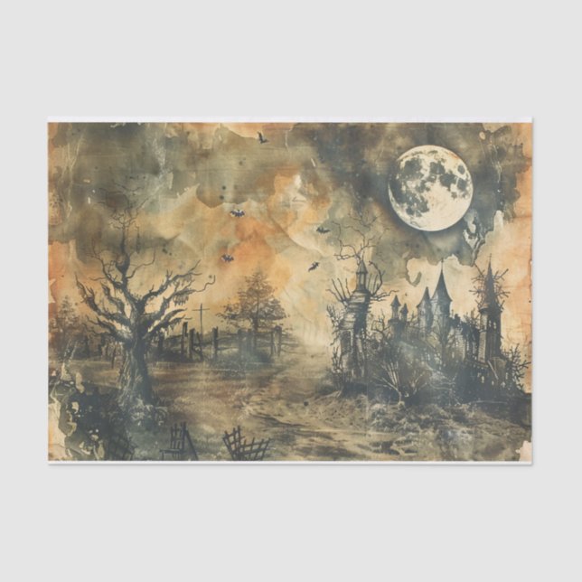 Papel De Seda Halloween Eerie Forest Full Moon Haunsion (Anverso)