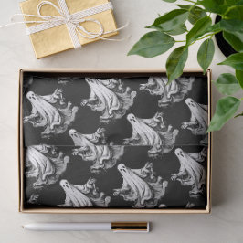 Papel De Seda Halloween espeluznante con fantasmas en blanco y n