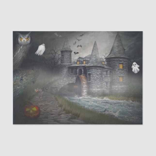 Papel De Seda Halloween fantasmal muy espeluznante en el Castill (Anverso)