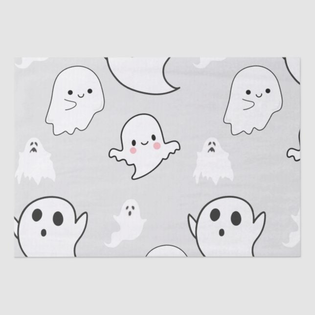 Papel De Seda Halloween Gris Gris brillante blanco súper lindo (Anverso)