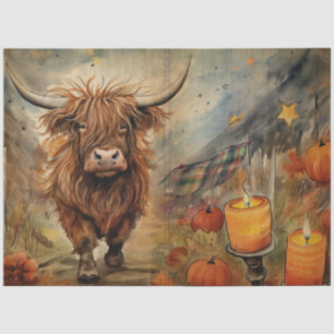 Papel De Seda Halloween Highland Highland Cow Retrato Ephemera