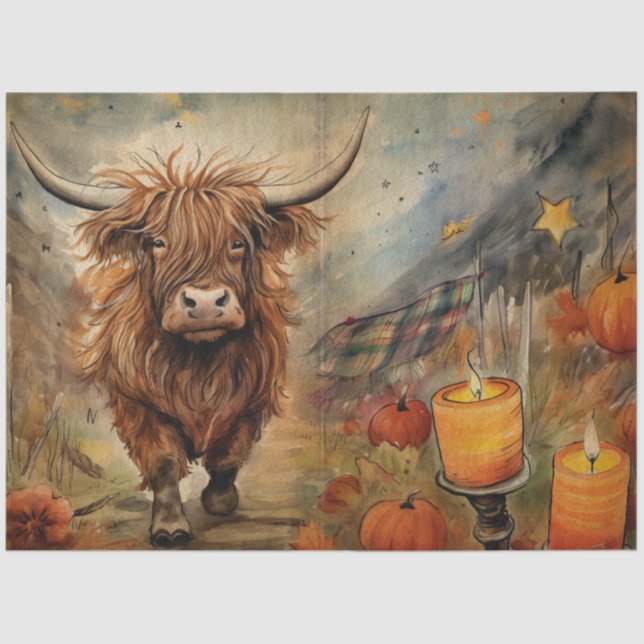 Papel De Seda Halloween Highland Highland Cow Retrato Ephemera (Anverso)