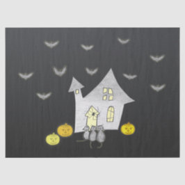 Papel De Seda Halloween House, gatos negros, murciélagos, calaba