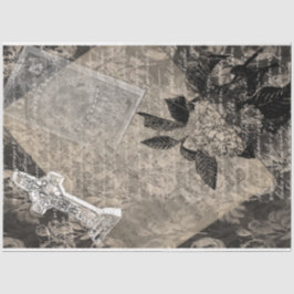 Papel De Seda Halloween Hydrangea y Cross Vintage Book Page