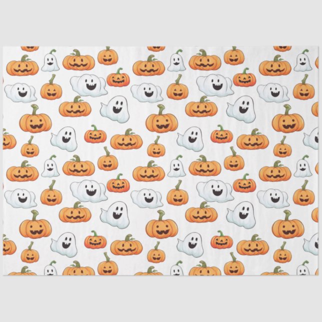 Papel De Seda Halloween Jack O Lantern Con Patrón Boo (Anverso)