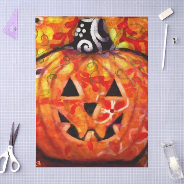 Papel De Seda Halloween Jack O Lantern Pumpkin Floral Decoupage (Artesanía)