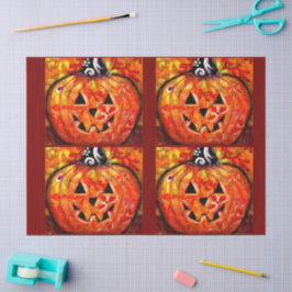 Papel De Seda Halloween Jack O Lantern Pumpkin Floral Decoupage