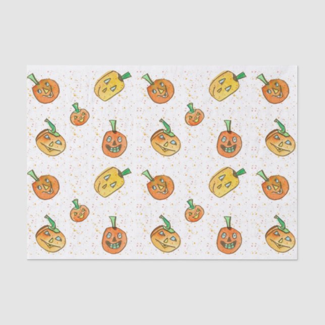 Papel De Seda Halloween Jack-O-Lanterns acuarela (Anverso)