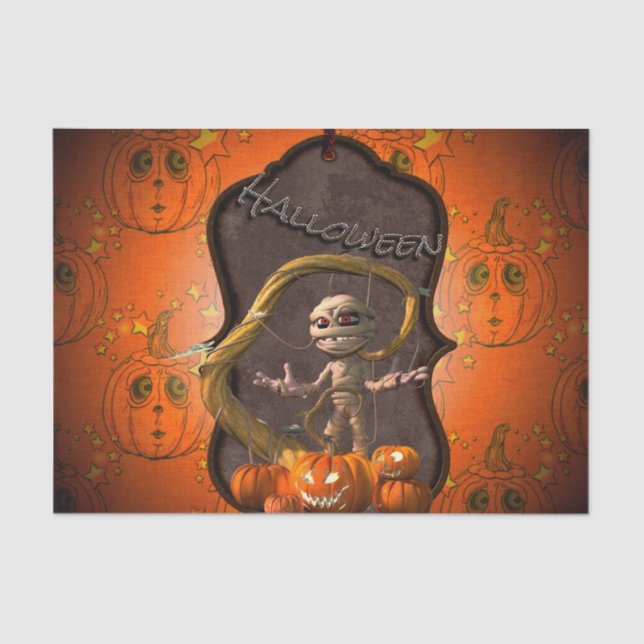 Papel De Seda Halloween, momia divertida con la calabaza (Anverso)