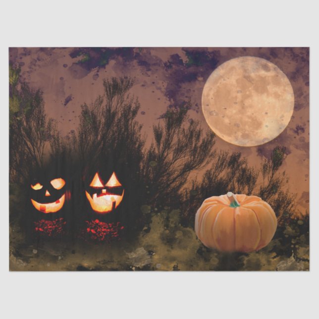 Papel De Seda Halloween Moon and Pumpkins Decoupage (Anverso)