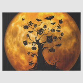 Papel De Seda Halloween Naranja Moon Pumpkins Owings Scary Tree