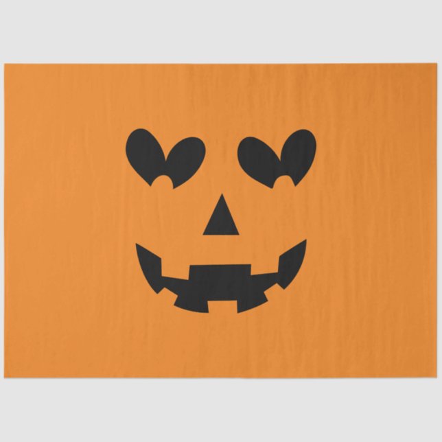 Papel De Seda Halloween naranja y Black Happy Heart Pumpkin (Anverso)