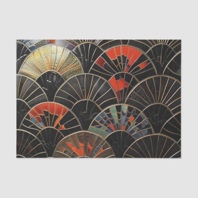 Papel De Seda Halloween negro y Naranja de fans del Art Deco (Anverso)