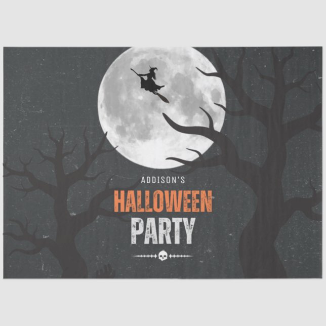 Papel De Seda Halloween negro y Naranja Luna llena (Anverso)