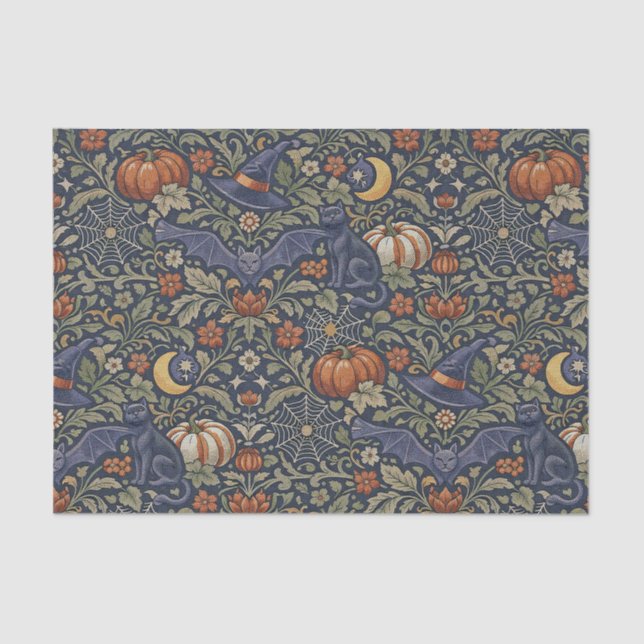 Papel De Seda Halloween Orange Black Cats Bats  (Anverso)