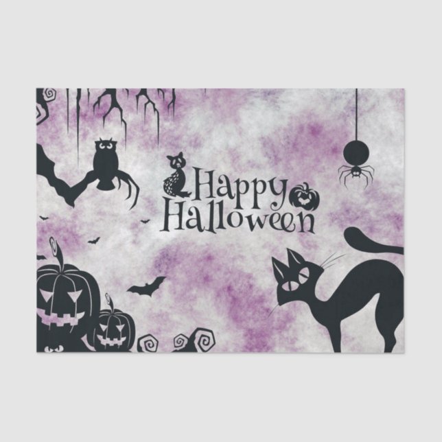 Papel De Seda Halloween Party Black Cat Evil Pumpkins Lechuzas a (Anverso)