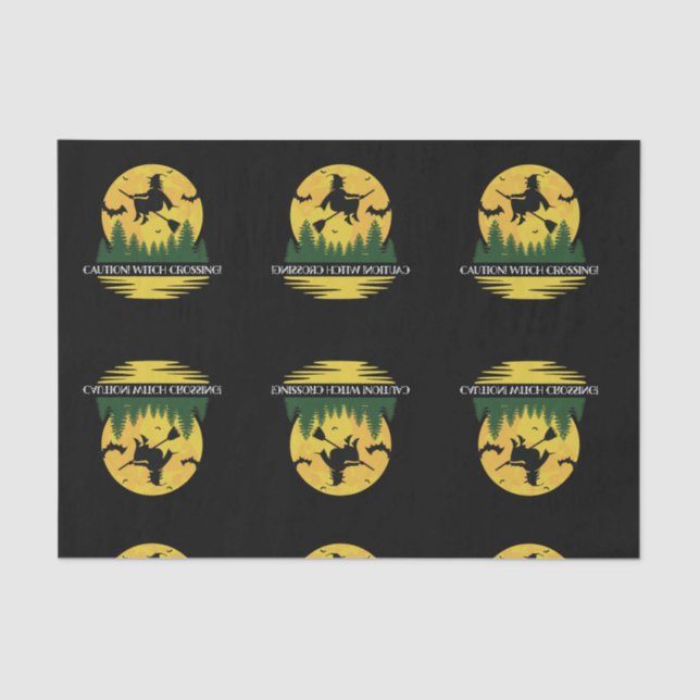 Papel De Seda Halloween Precaución Bruja Cruzando Broomstick Vol (Anverso)