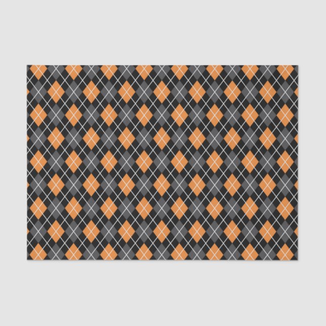 Papel De Seda Halloween Retro 1950 Argyle Naranja Gray Black (Anverso)