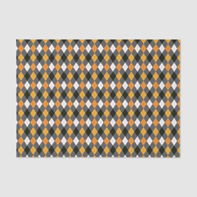 Papel De Seda Halloween Retro Argyle Naranja Blanco Gris negro (Anverso)