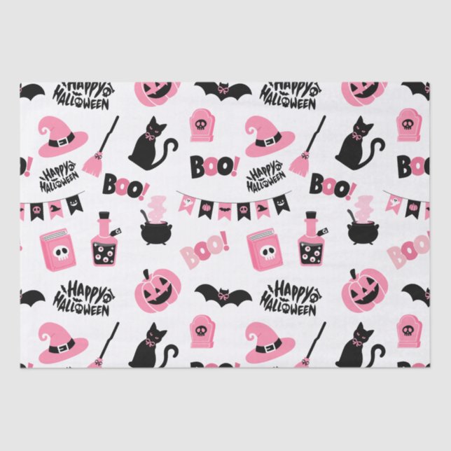 Papel De Seda Halloween rosa y negro (Anverso)