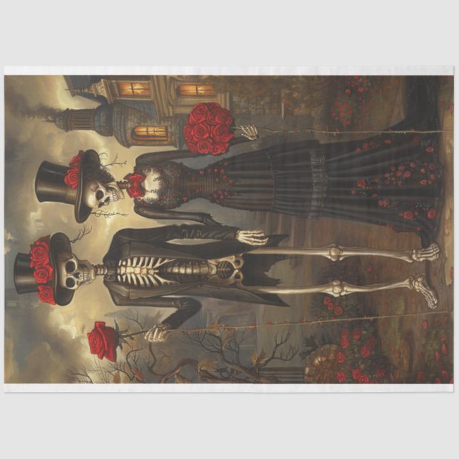 Papel De Seda Halloween Skeleton Couple Decoupage (Anverso)