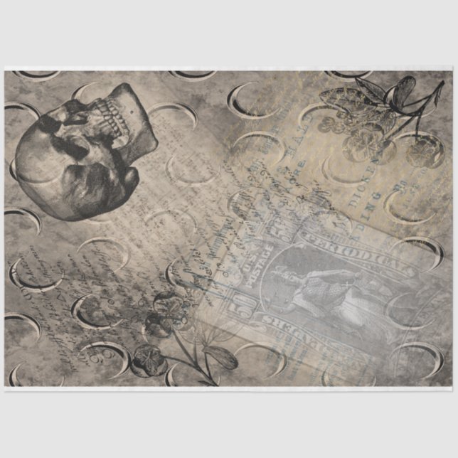 Papel De Seda Halloween Skull and Moon Pattern Ephemera (Anverso)