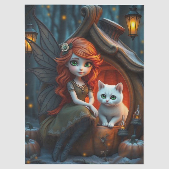Papel De Seda Halloween Spooky Cat and Fairy Fantasy  Tissue Pap (Anverso)
