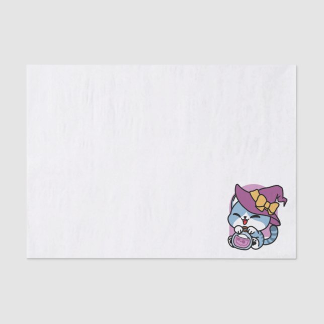 Papel De Seda Halloween Tabby Cat – Witch Hat & Potion Art (Anverso)