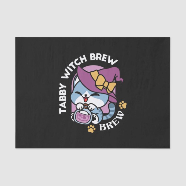 Papel De Seda Halloween Tabby Cat – Witch Hat & Potion Art (Anverso)