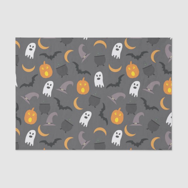 Papel De Seda Halloween tema espeluznante fantasmas (Anverso)