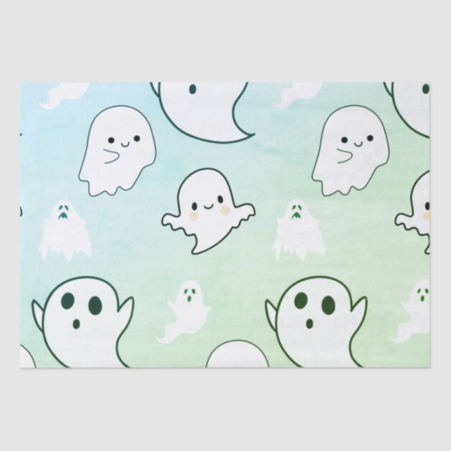 Papel De Seda Halloween verde claro de los fantasmas blancos sup (Anverso)