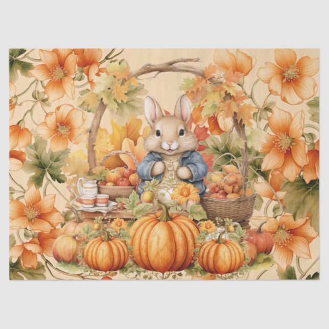 Papel De Seda Halloween Watercolor Bunny & Pumpkins Decoupage (Anverso)