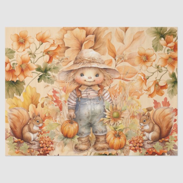 Papel De Seda Halloween Watercolor Foliage & Scarecrow Decoupage (Anverso)