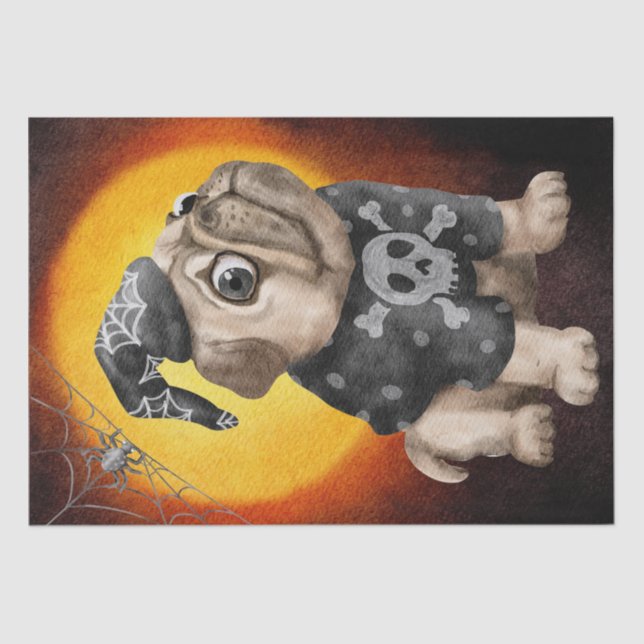 Papel De Seda Halloween Watercolor Pug Dog Spider (Anverso)