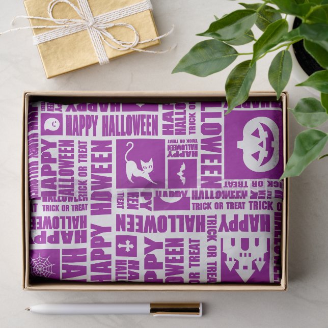 Papel De Seda Halloween Whimsical Guay Typography Pattern Purple (Regalo )