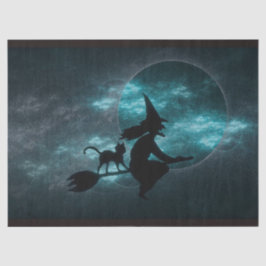 Papel De Seda Halloween Witch Cat Broom Moon Clouds