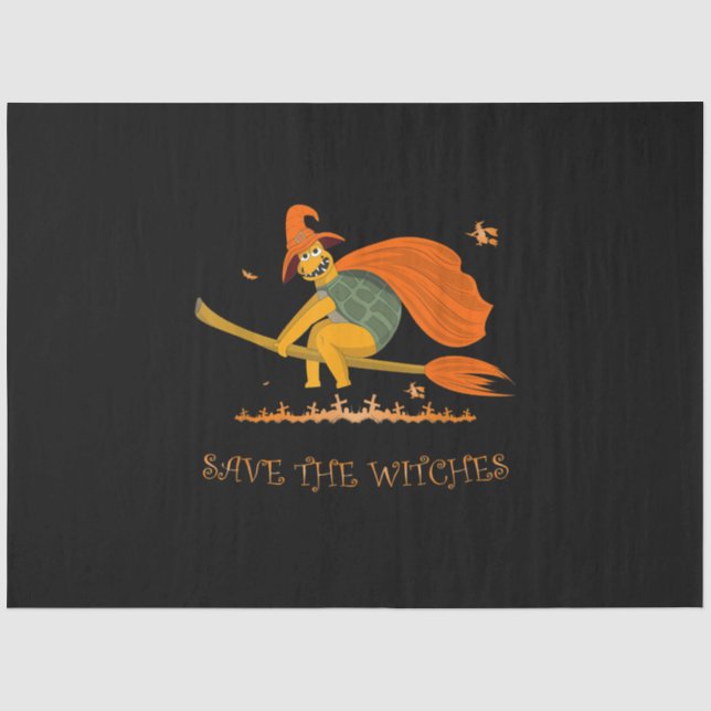Papel De Seda Halloween Witch Flying Turtle Broom Salem (Anverso)
