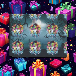 Papel De Seda Halloween zombie kids azul