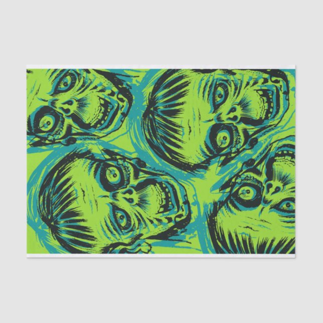Papel De Seda Halloween Zombie Neon Green espeluznante (Anverso)