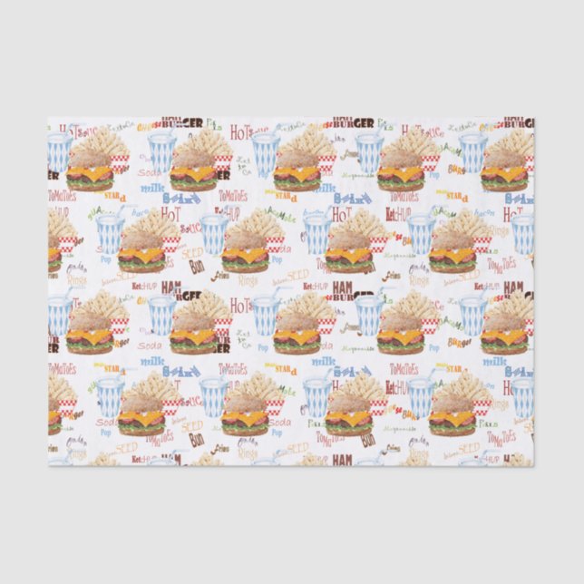 Papel De Seda Hamburguesa Fries Fast Food BBQ Diner (Anverso)