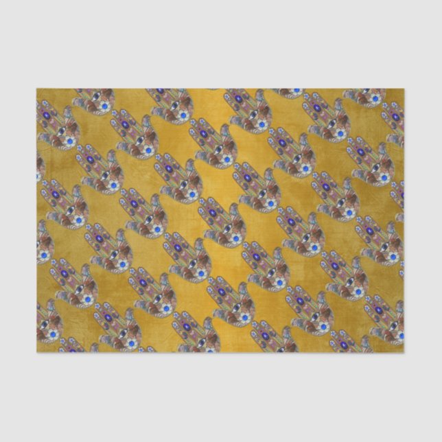 Papel De Seda Hamsa Hearts Flores: Arte Opal sobre Oro (Anverso)