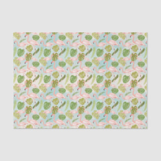 Papel De Seda Hand drawn pink flamingo and monstera leaves. Seam