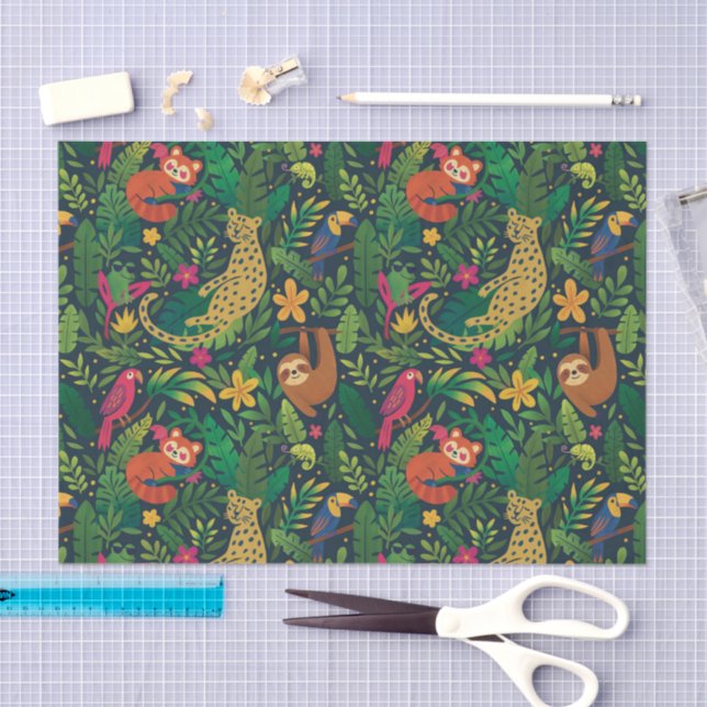 Papel De Seda Hand Drawn Rainforest Animals Tissue Paper (Artesanía)