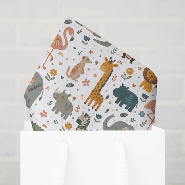 Papel De Seda Hand Drawn Safari Animal Print Tissue Paper (Bolsa de regalo)