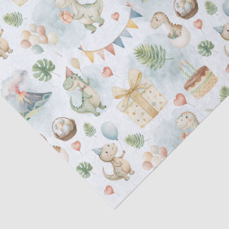 Papel De Seda HandPainted Birthday Dinos Tissue Paper