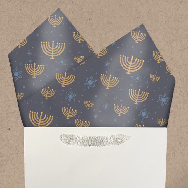 Papel De Seda Hanukkah azul marina Menorah Estrella de David (Subido por el creador)