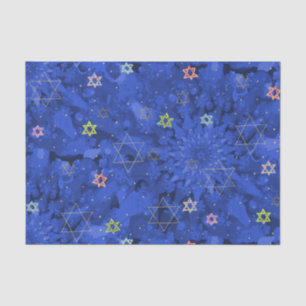Papel De Seda Hanukkah Blue Gold Star of David Pattern