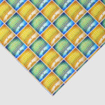 Papel De Seda Hanukkah Color amarillo Menorah Patrón moderno Sim<br><div class="desc">Una foto de primer plano de los vivos, coloridos y azules menorahs de las artes doradas verdes y amarillas te ayuda a inaugurar la festividad de Hanukkah con estilo. Sienta el calor y la alegría de la temporada de vacaciones cada vez que usas este papel de tejidos brillantes y coloridos...</div>