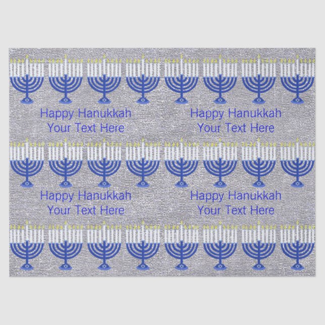 Papel De Seda Hanukkah Dark Blue Menorah Faux Silver Festividad (Anverso)